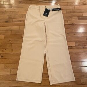 Bagatelle Collection Cream Faux Leather Cropped Wide Leg Pants Womens Size M NEW